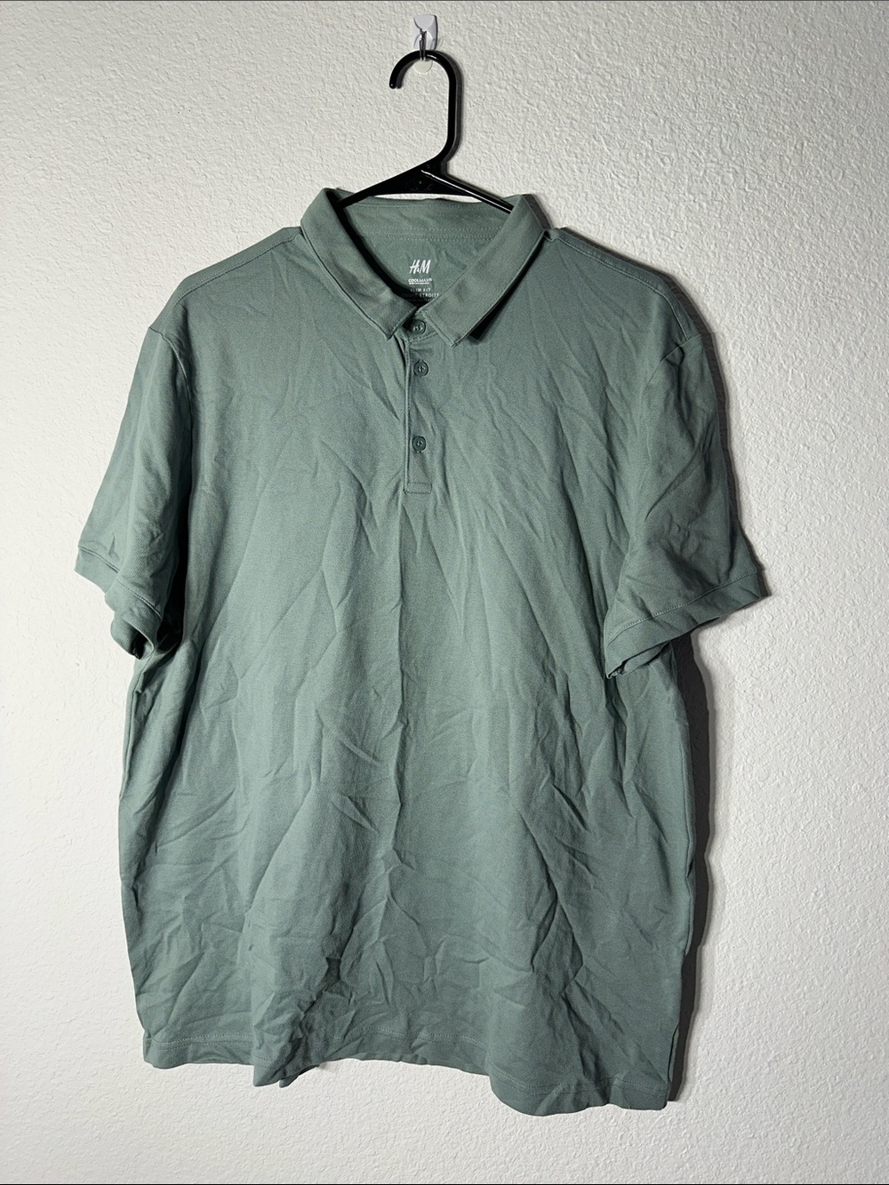 Brand New H&M Men's Dusty Sage Short-Sleeve Polo COOLMAX